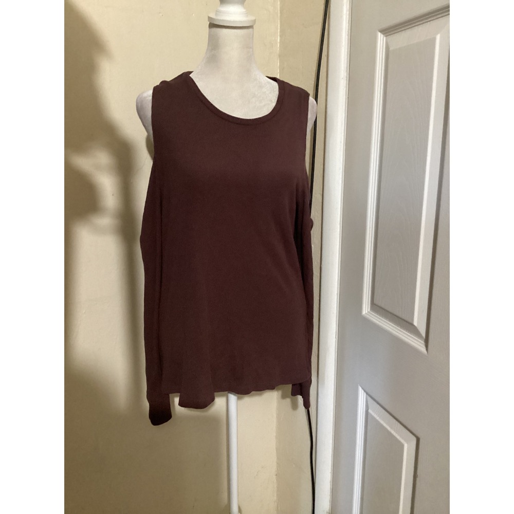 LNA Women Brown Ribbed Cold Shoulder Long Sleeve Top Size Small Brown Modal